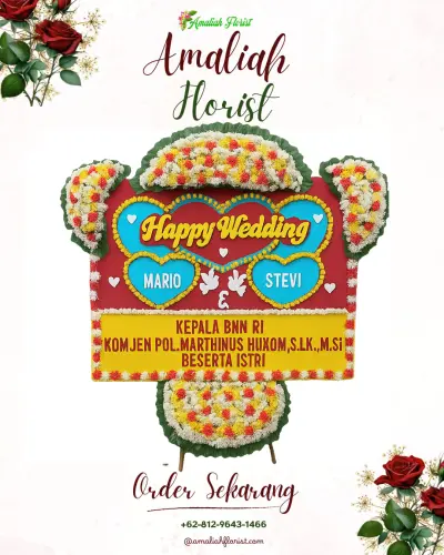 Karangan Papan Bunga Pernikahan di Satimpo